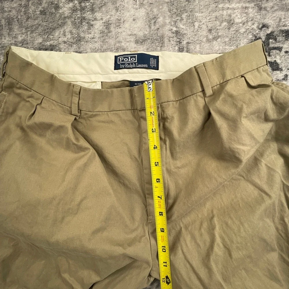 Polo Ralph Lauren Mens 35x30 Double Pleated Pants Solid Beige Chino Cotton Khaki